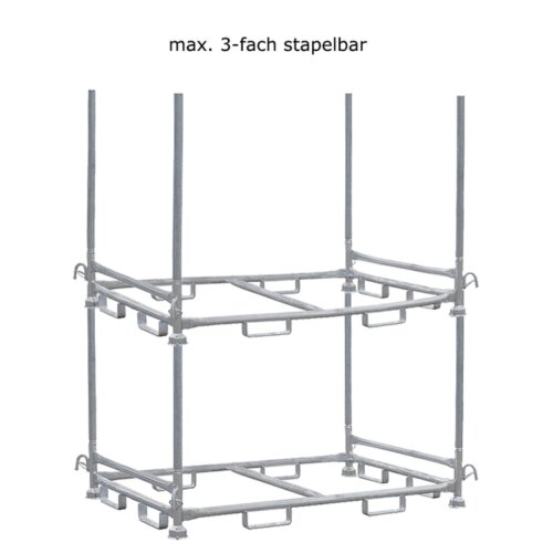Stapelpalette mit Kranhaken und herausnehmbaren Holmen