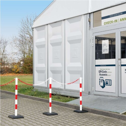 Kettenpfosten 4er-Set Guarda-Plus, rot-weiß