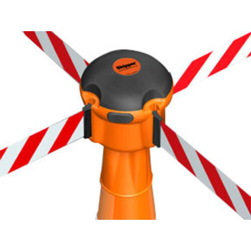 Absperrsystem Komplett-Set Skipper mit Absperrpfosten Skipper Gurt Farbe rot/weiß schraffiert