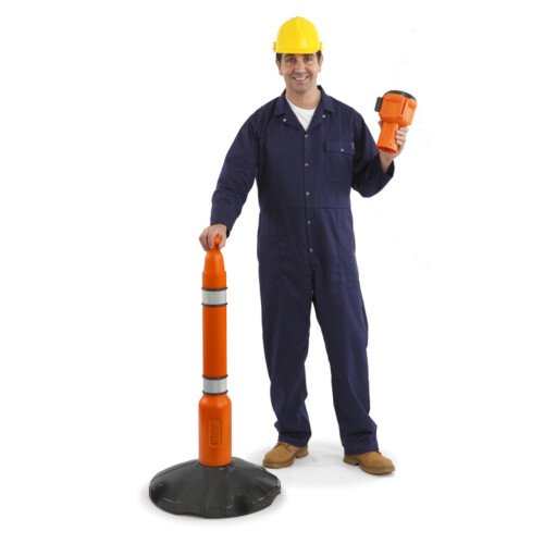 Absperrsystem Komplett-Set Skipper mit Absperrpfosten Skipper Gurt Farbe rot/weiß schraffiert