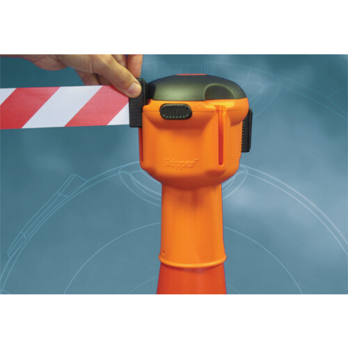 Absperrsystem Komplett-Set Skipper mit Absperrpfosten Skipper Gurt Farbe rot/weiß schraffiert