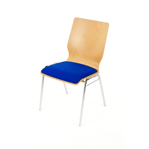 Holzschalen-Stapelstuhl Profi  taillierte Form mit Sitzpolster blau