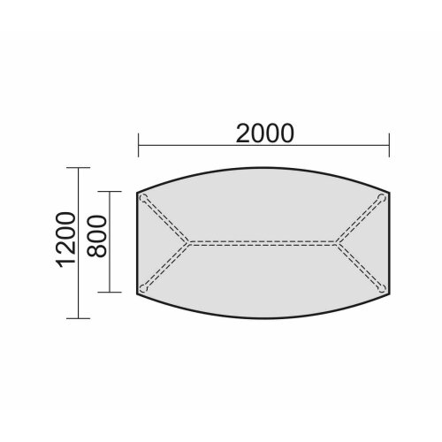 Besprechungstisch Bootsform  200 cm , 4-Fuss, Dekor: Ahorn, Gestell: Silber