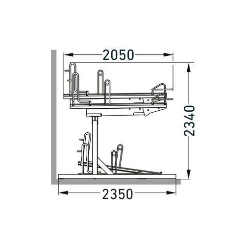 Doppelstockparker Lindau Profi einseitig, 500 mm Radabstand, 4 Stellplätze insgesamt 4