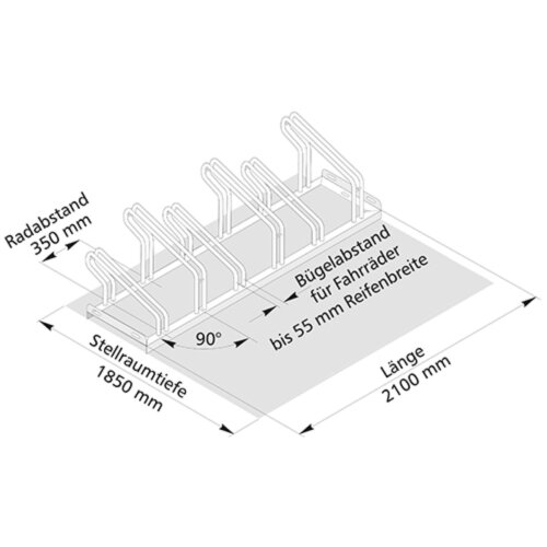 Fahrradständer Typ 1000, einseitig Stellplätze 3