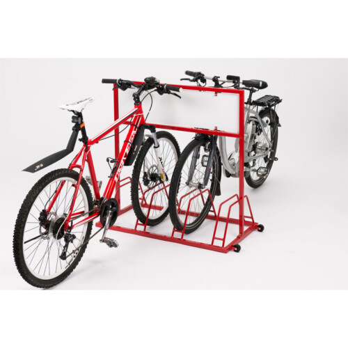 Werbe-Fahrradständer Typ EW 7004 mit Laufrollen Druckarten ohne Digitaldruck  Farbe RAL 3000 feuerrot