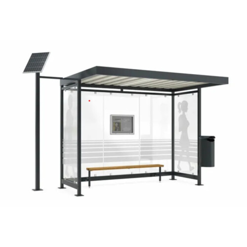Raucherunterstand Modell K2 c/b Anlieferung und Montage Bausatz - Selbstabladung  Beleuchtung ohne  Seitenwände und Rückwand/Dekor/Sichtschutz mit Glasdekor / Siebdruck - Farbe RAL 9010 reinweiß (ähnlich)
