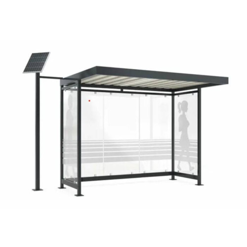Raucherunterstand Modell K2 c/b Anlieferung und Montage Bausatz - Selbstabladung  Beleuchtung ohne  Seitenwände und Rückwand/Dekor/Sichtschutz mit Glasdekor / Siebdruck - Farbe RAL 9010 reinweiß (ähnlich)