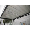 Raucherunterstand Modell K2 c/b Anlieferung und Montage Bausatz - Selbstabladung  Beleuchtung ohne  Seitenwände und Rückwand/Dekor/Sichtschutz mit Glasdekor / Siebdruck - Farbe RAL 9010 reinweiß (ähnlich)