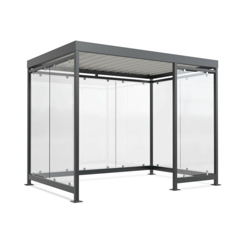 Raucherunterstand Modell K3 b/c Anlieferung und Montage Bausatz - Selbstabladung  Beleuchtung ohne  Seitenwände und Rückwand/Dekor/Sichtschutz glashell