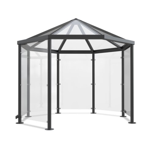 Raucherunterstand Paris P801/VSG Beleuchtung ohne  Seitenwände/Dekor/Sichtschutz ohne Seitenwände  Sitzbänke ohne