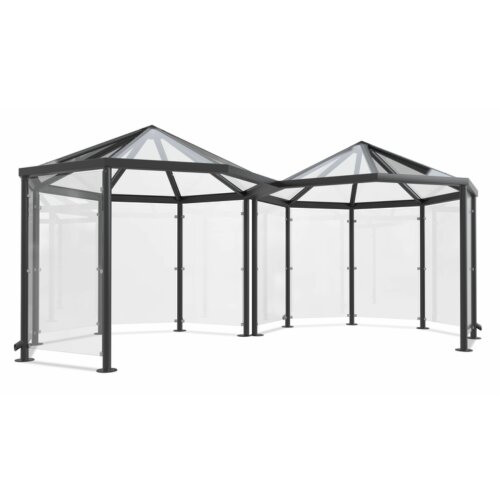 Raucherunterstand Paris P802/VSG Beleuchtung ohne  Seitenwände/Dekor/Sichtschutz ohne Seitenwände  Sitzbänke ohne