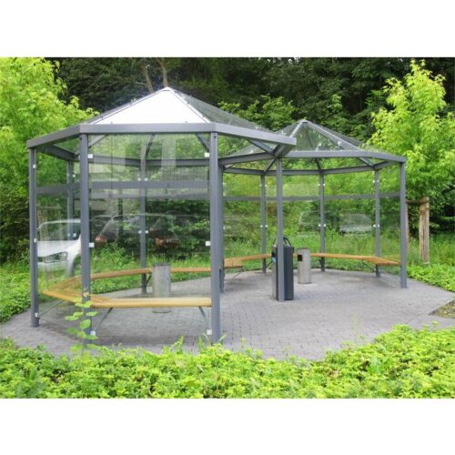 Raucherunterstand Paris P802/VSG Beleuchtung ohne  Seitenwände/Dekor/Sichtschutz ohne Seitenwände  Sitzbänke ohne