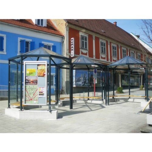 Raucherunterstand Paris P803/VSG Beleuchtung ohne  Seitenwände/Dekor/Sichtschutz ohne Seitenwände  Sitzbänke ohne