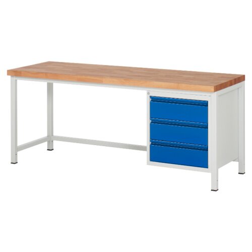 Werkbank mit Schubladen-Hängeschrank mit 3 Schubladen Serie Basel, Breite: 200 cm, mit Höhenverstellung, Farbe: Gestell: Anthrazitmetallic, Schublade/ Front: Anthrazitmetallic