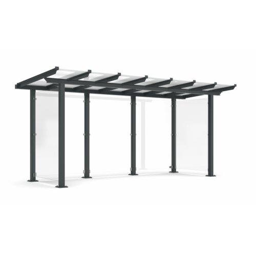 Wartehalle Modell P13, einseitig Anlieferung fertig montiert - Selbstabladung  Beleuchtung ohne  Seitenwände und Rückwand/Dekor/Sichtschutz ESG - glashell