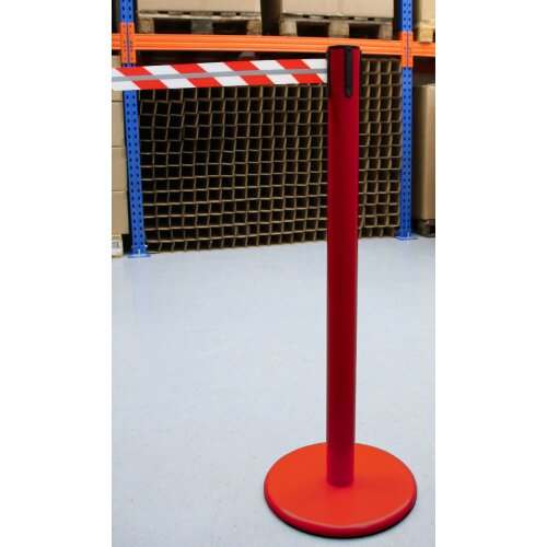 Personenleitsystem P-Line Future Reflex aus Metall, reflektierendes Gurtband Gurt Farbe rot/weiß  mit Reflektorstreifen Gurt Länge 2,3 m Pfosten Farbe rot