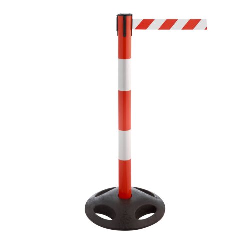 Personenleitsystem P-Line R25 aus Kunststoff, Pfosten mit Reflektor, rot/weiß Gurt Farbe rot/weiß Gurt Länge 4 m Pfosten Farbe rot