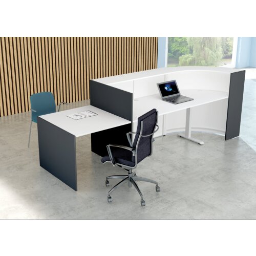 Empfangstheke Bogenform Arbeitsfläche höhenverstellbar mit Beratungsplatz