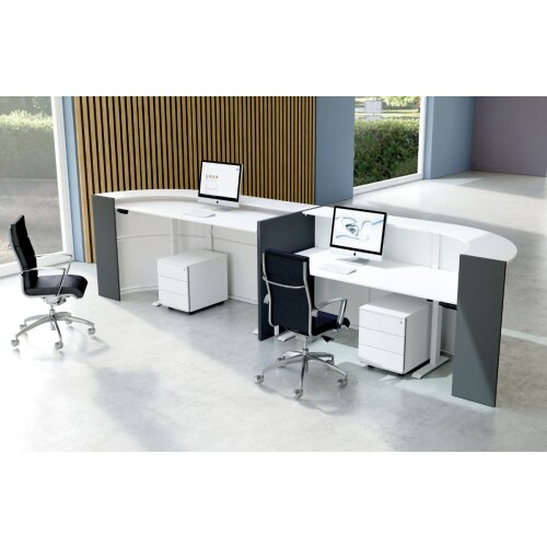 Empfangstheke Bogenform Arbeitsfläche höhenverstellbar 464 cm breit