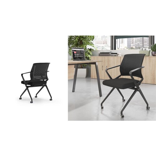 Besucherstuhl auf Rollen mit Klappsitz in schwarz