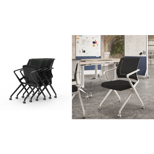 Besucherstuhl auf Rollen mit Klappsitz in schwarz