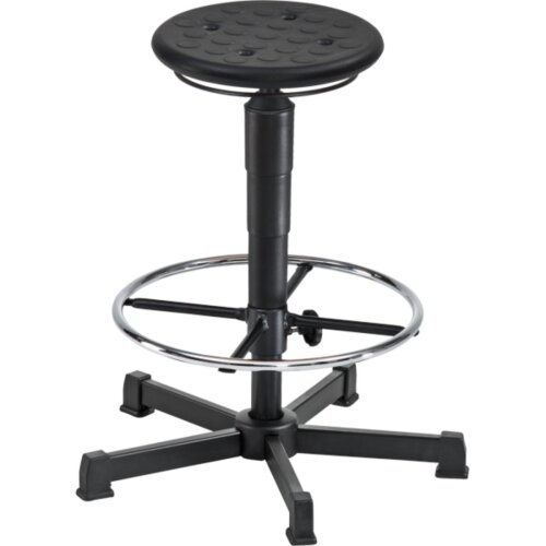 Arbeitshocker hoch PU mit Fußring chrom