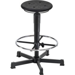 Arbeitshocker hoch PU mit Fußring chrom