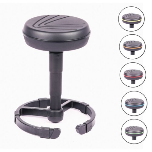 Arbeitshocker auf Fußring mit verschiedenen Zierstreifen