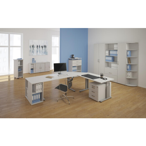 Schreibtisch C-Fuß Gestell Ergonomieform 160 cm, feste Höhe , Dekor: Ahorn