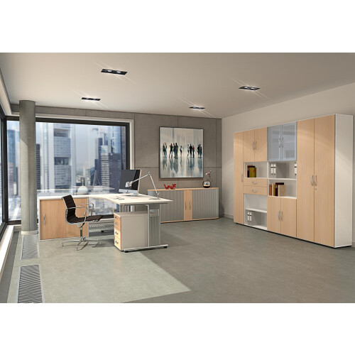 Schreibtisch C-Fuß Gestell Ergonomieform 160 cm, feste Höhe , Dekor: Ahorn