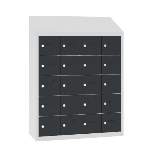 Kleinfachschrank 20 Fächer Korpus Lichtgrau RAL 7035 Türen Anthrazitgrau RAL 7016 Vollblechtüren