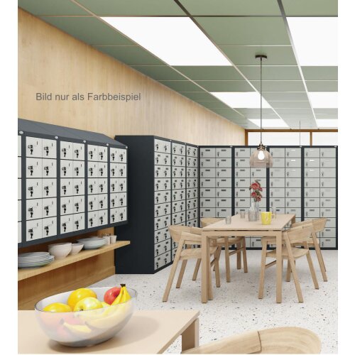 Kleinfachschrank 20 Fächer Korpus Lichtgrau RAL 7035 Türen Enzianblau RAL 5010 Türen mit Plexiglaseinsatz