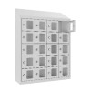 Kleinfachschrank 20 Fächer Korpus Lichtgrau RAL 7035 Türen Resedagrün RAL 6011 Türen mit Plexiglaseinsatz