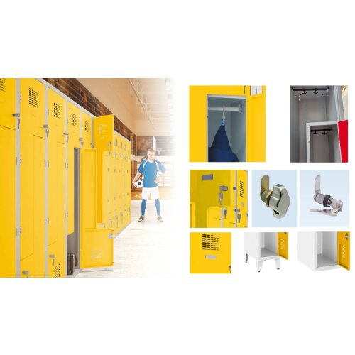 Z-Spind Select 4 Abteile Abteilbreite 300mm Korpus Weiss RAL 9010 Türen Weiss RAL 9010 Zylinderschloss Sockel