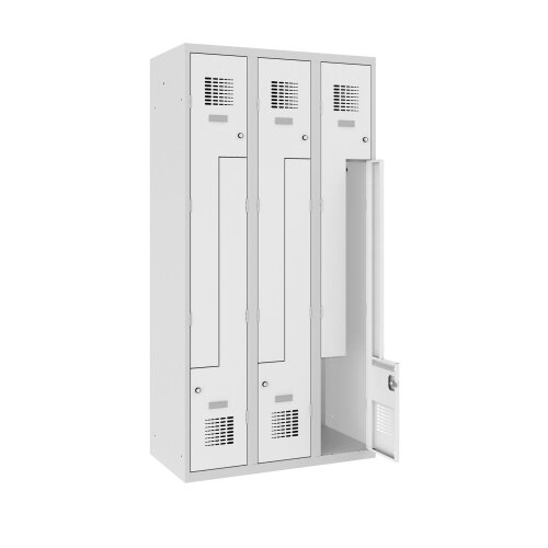 Z-Spind Select 6 Abteile Abteilbreite 300mm Korpus Lichtgrau RAL 7035 Türen Weiss RAL 9010 Drehriegel Sockel