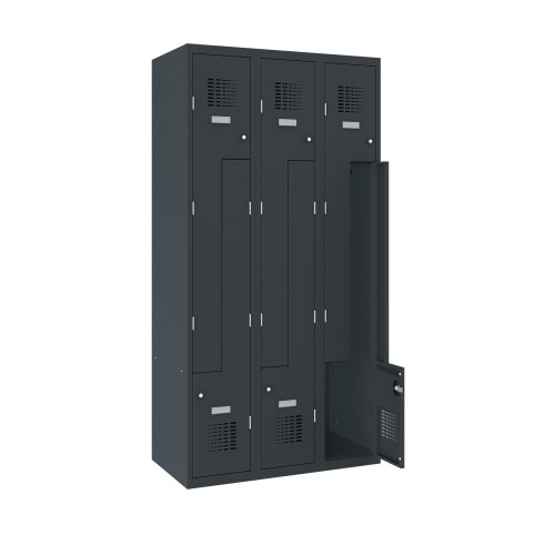 Z-Spind Select 6 Abteile Abteilbreite 300mm Korpus Anthrazitgrau RAL 7016 Türen Anthrazitgrau RAL 7016 Zylinderschloss Sockel