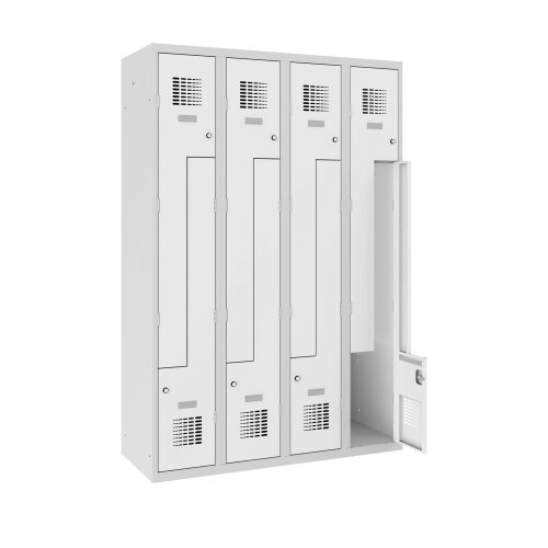 Z-Spind Select 8 Abteile Abteilbreite 300mm Korpus Lichtgrau RAL 7035 Türen Weiss RAL 9010 Drehriegel Sockel