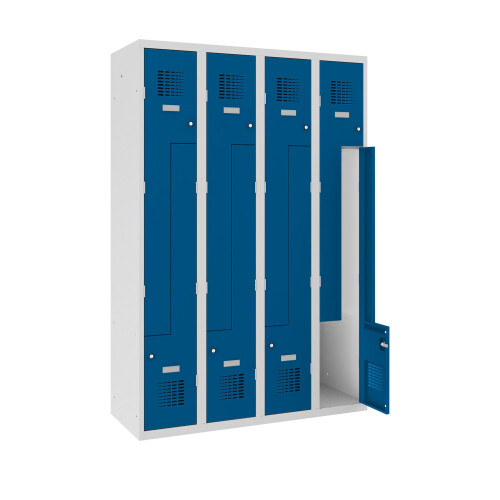 Z-Spind Select 8 Abteile Abteilbreite 300mm Korpus Lichtgrau RAL 7035 Türen Enzianblau RAL 5010 Zylinderschloss Sockel