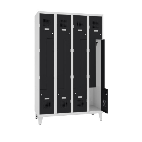 Z-Spind Select 8 Abteile Abteilbreite 300mm Korpus Lichtgrau RAL 7035 Türen Tiefschwarz RAL 9005 Zylinderschloss Auf Füssen