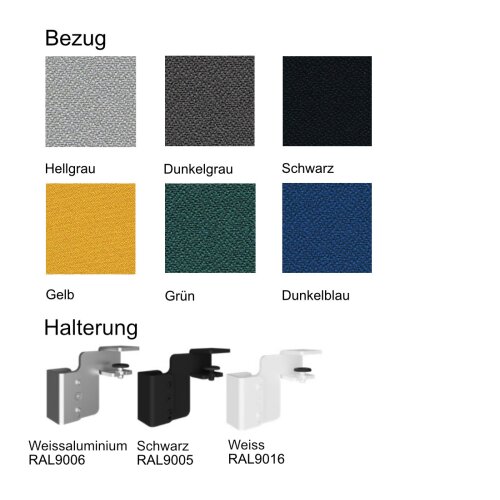 Akustik Hintertischwand 200 cm Breite x 80 cm Höhe in Hellgrau   Halterung in Weiss RAL9016