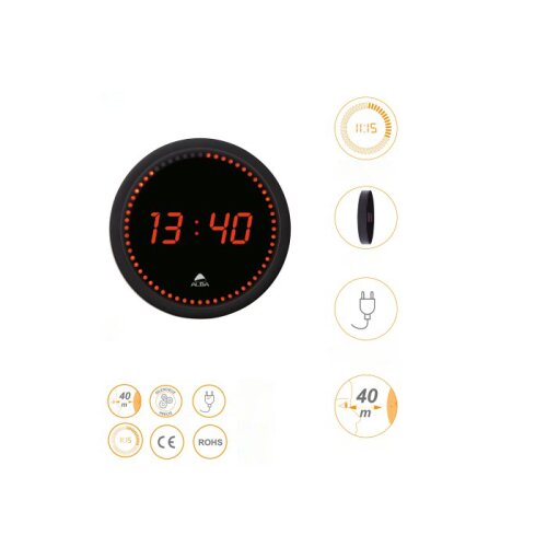 LED Wanduhr Horled Schwarz mit roter LED