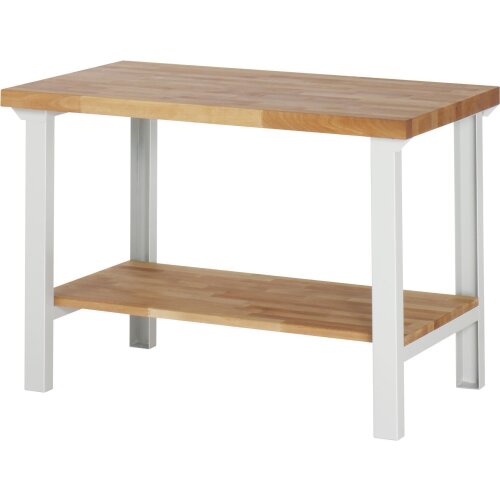 Werkbank  Serie Aargau mit Ablageboden Buche, Breite: 125 cm, ohne Höhenverstellung, Farbe: Gestell: Lichtgrau
