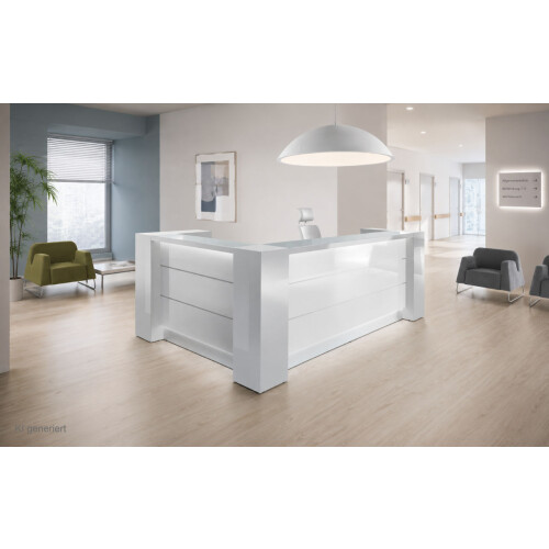 Empfangstheke Vero Ecke 291 cm breit mit Regal Endlement