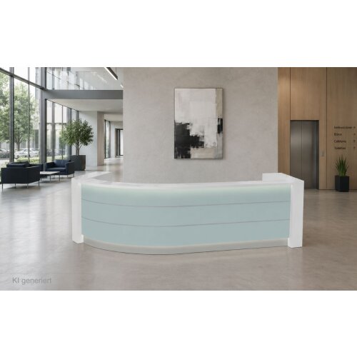 Empfangstheke Vero 421 cm breit mit Regal Endlement, L-Form, Bogen links oder rechts
