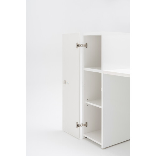 Empfangstheke Vero 421 cm breit mit Regal Endlement, L-Form, Bogen links oder rechts