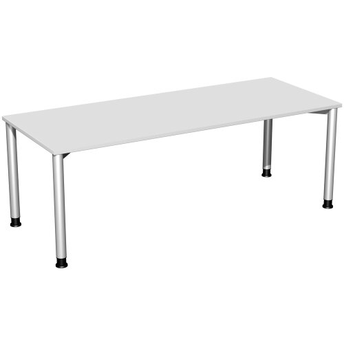 Schreibtisch Rundfuss, höhenverstellbar, 200x80 cm Lichtgrau/Silber