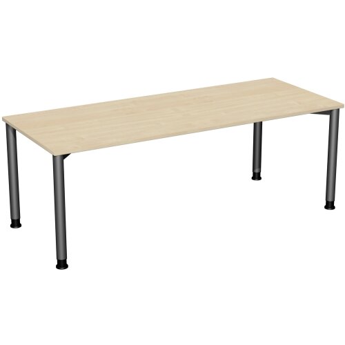 Schreibtisch Rundfuss, höhenverstellbar, 200x80 cm Ahorn/Anthrazit