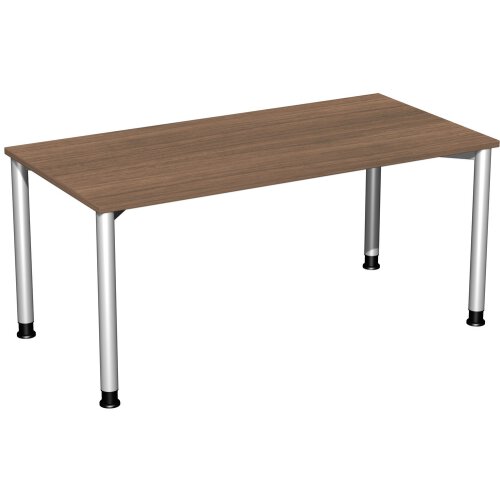 Schreibtisch Rundfuss, höhenverstellbar, 160x80 cm Nussbaum Dunkel/Silber