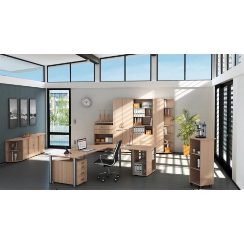 Schreibtisch Rundfuss, höhenverstellbar, 120x80 cm Nussbaum Dunkel/Anthrazit